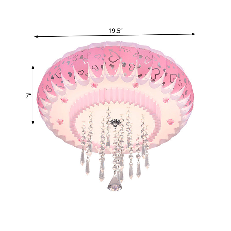 Modern LED Crystal Flush Mount Ceiling Light with Pink Drum Shade, Perfect for Living Rooms