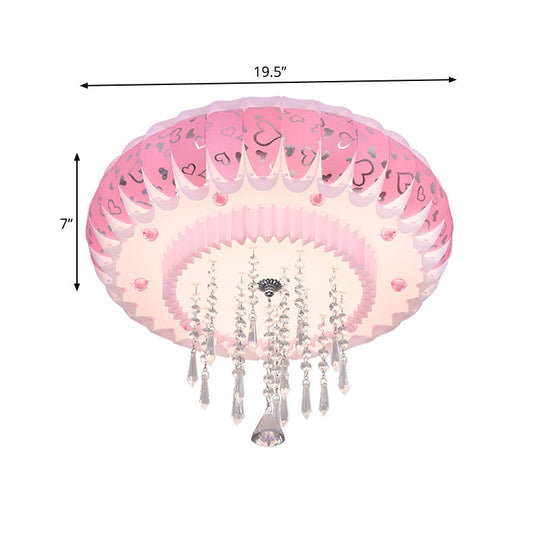 Modern LED Crystal Flush Mount Ceiling Light with Pink Drum Shade, Perfect for Living Rooms