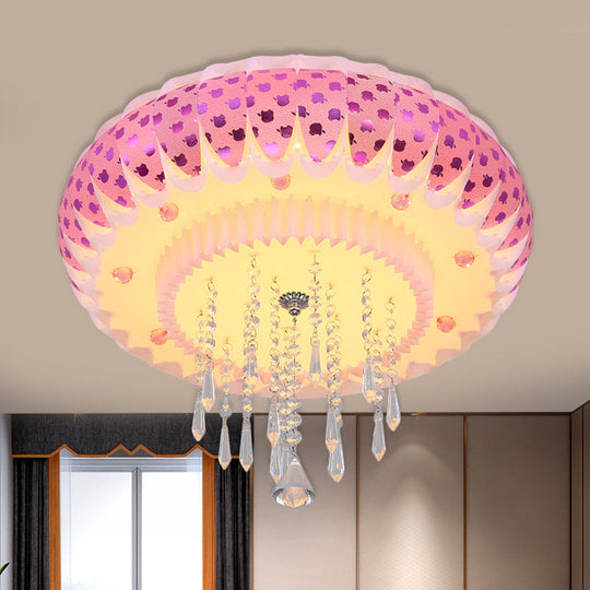 Modern LED Crystal Flush Mount Ceiling Light with Pink Drum Shade, Perfect for Living Rooms