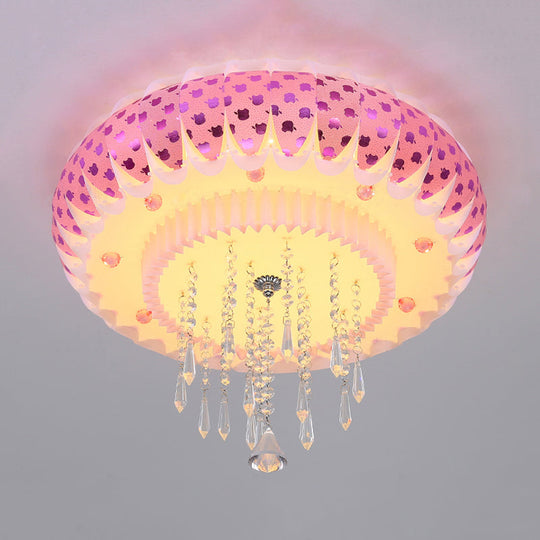 Modern LED Crystal Flush Mount Ceiling Light with Pink Drum Shade, Perfect for Living Rooms
