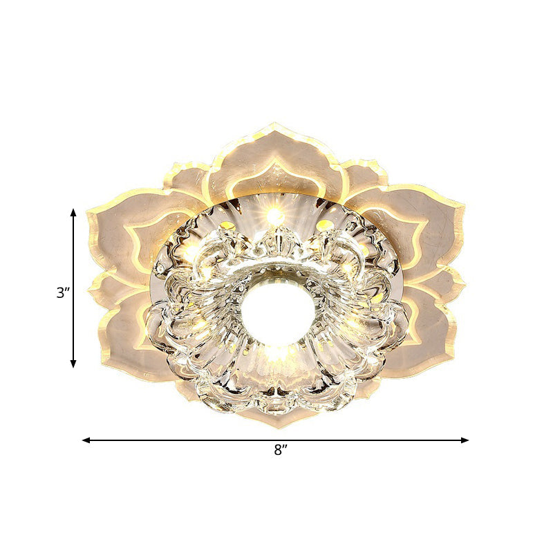 Minimalist LED Flower Crystal Flush Mount Ceiling Lamp - Warm/Multi Color Lighting