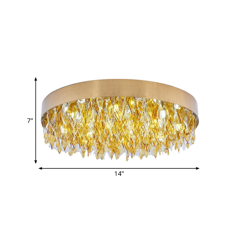 Contemporary Amber Crystal Teardrop Flush Mount Ceiling Fixture - 6 Lights - Bedroom - Gold
