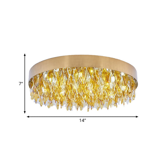 Contemporary Amber Crystal Teardrop Flush Mount Ceiling Fixture - 6 Lights - Bedroom - Gold