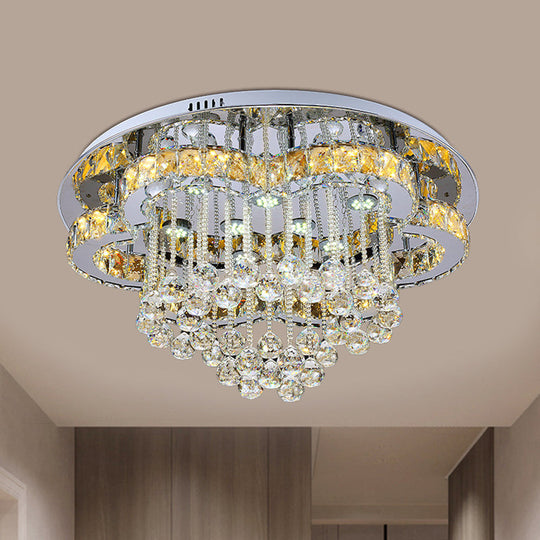 Modern LED Crystal Orb Ceiling Light - Chrome Finish Flush Mount for Living Room