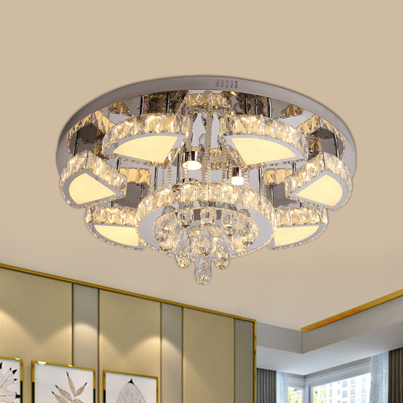 Modern Led Spotlight With Waterfall Crystal Shade For Bedroom Ceiling In Chrome 24/31.5 W