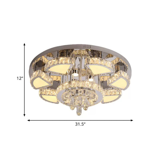 Modern LED Spotlight with Waterfall Crystal Shade for Bedroom Ceiling in Chrome, 24"/31.5" W