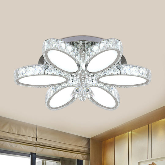 Modernist Blossom Chrome Flushmount Light with Clear Crystal, 6/8 Heads - Ideal for Living Room