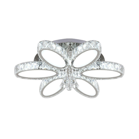 Modernist Blossom Chrome Flushmount Light with Clear Crystal, 6/8 Heads - Ideal for Living Room