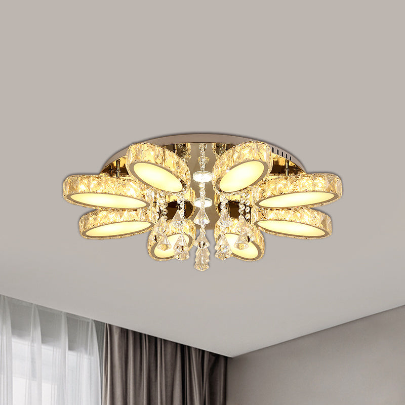 Modernist Blossom Chrome Flushmount Light with Clear Crystal, 6/8 Heads - Ideal for Living Room