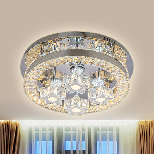 Modern LED Crystal Ceiling Light in Chrome - Semi-Circle/Spiral Design - Flush Mount for Minimalist Living Rooms