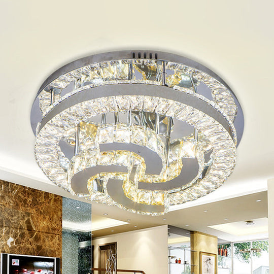 Modern LED Crystal Ceiling Light in Chrome - Semi-Circle/Spiral Design - Flush Mount for Minimalist Living Rooms
