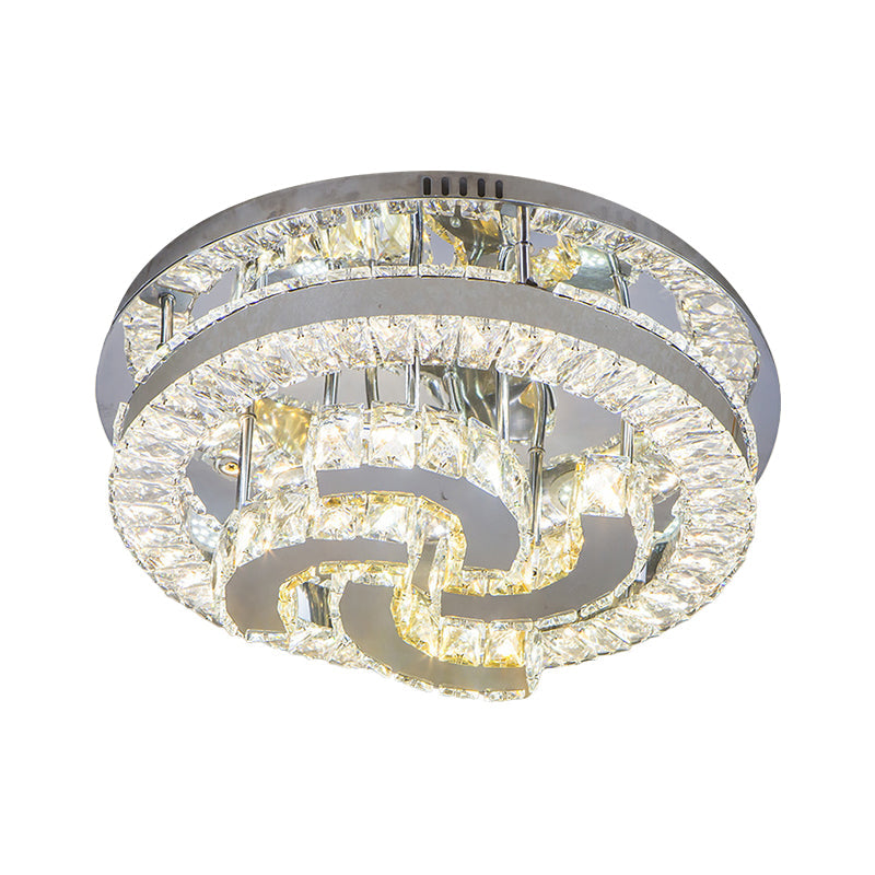 Modern Led Crystal Ceiling Light In Chrome - Semi-Circle/Spiral Design Flush Mount For Minimalist
