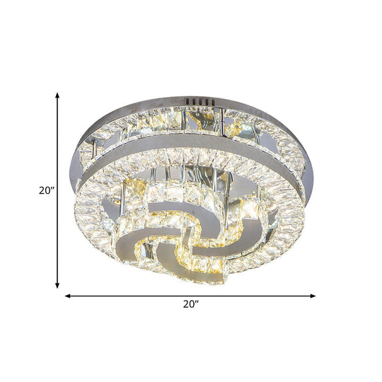 Modern LED Crystal Ceiling Light in Chrome - Semi-Circle/Spiral Design - Flush Mount for Minimalist Living Rooms