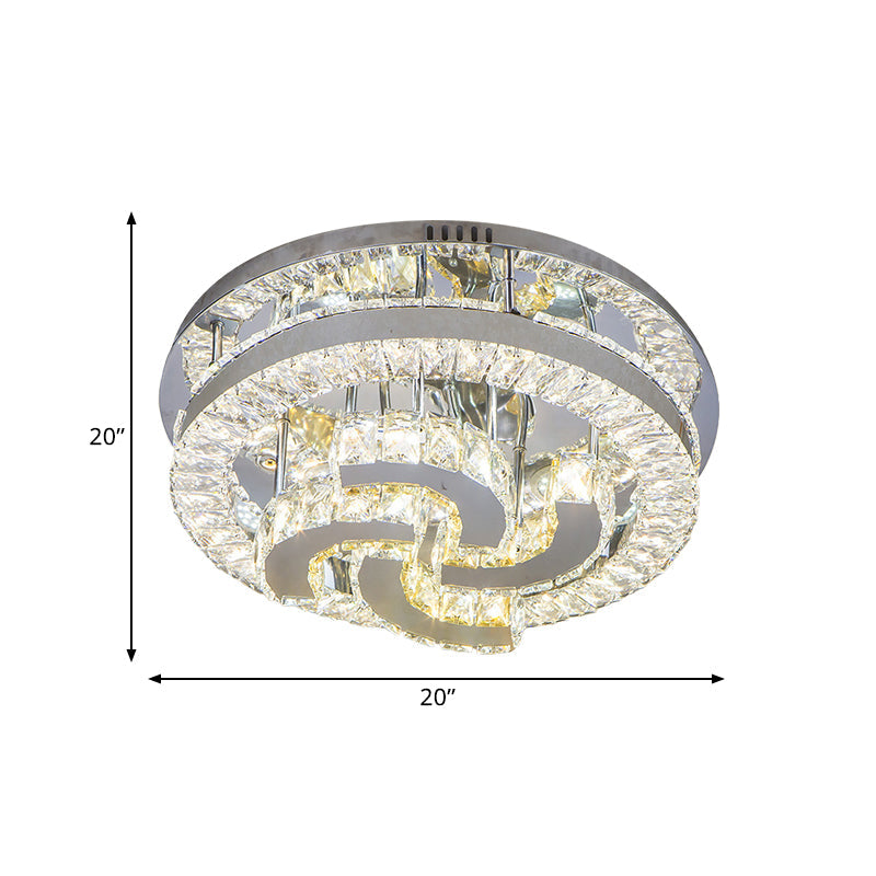 Modern Led Crystal Ceiling Light In Chrome - Semi-Circle/Spiral Design Flush Mount For Minimalist