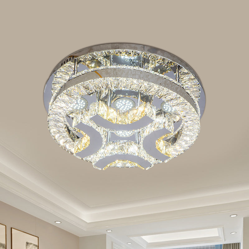 Modern LED Crystal Ceiling Light in Chrome - Semi-Circle/Spiral Design - Flush Mount for Minimalist Living Rooms