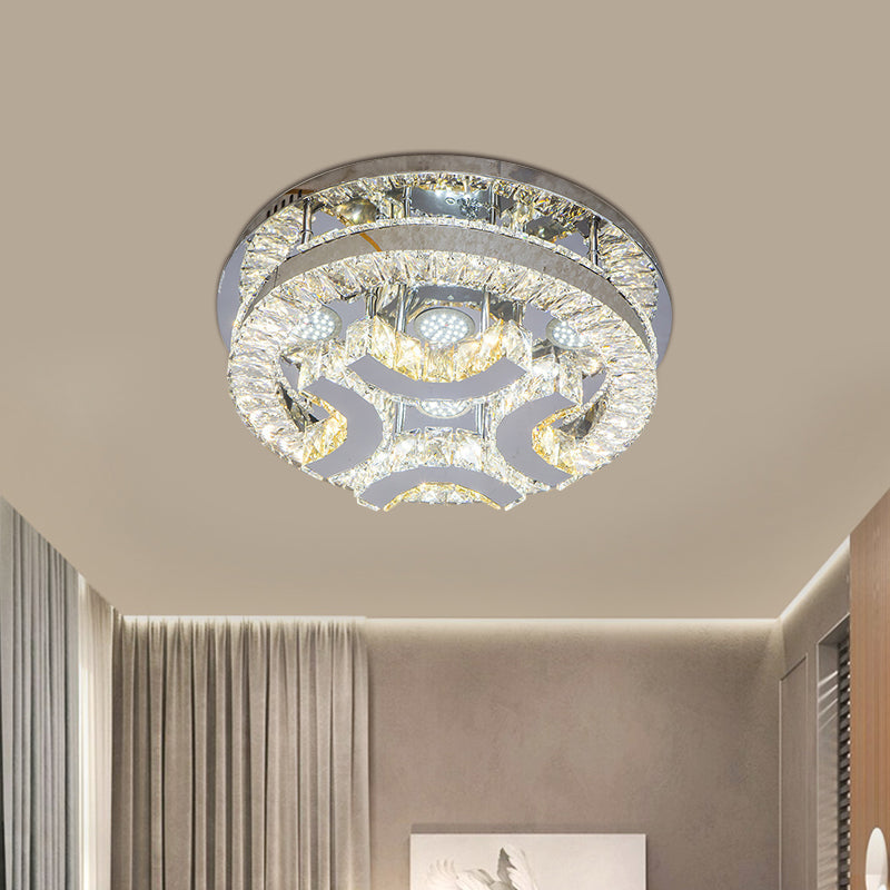Modern LED Crystal Ceiling Light in Chrome - Semi-Circle/Spiral Design - Flush Mount for Minimalist Living Rooms