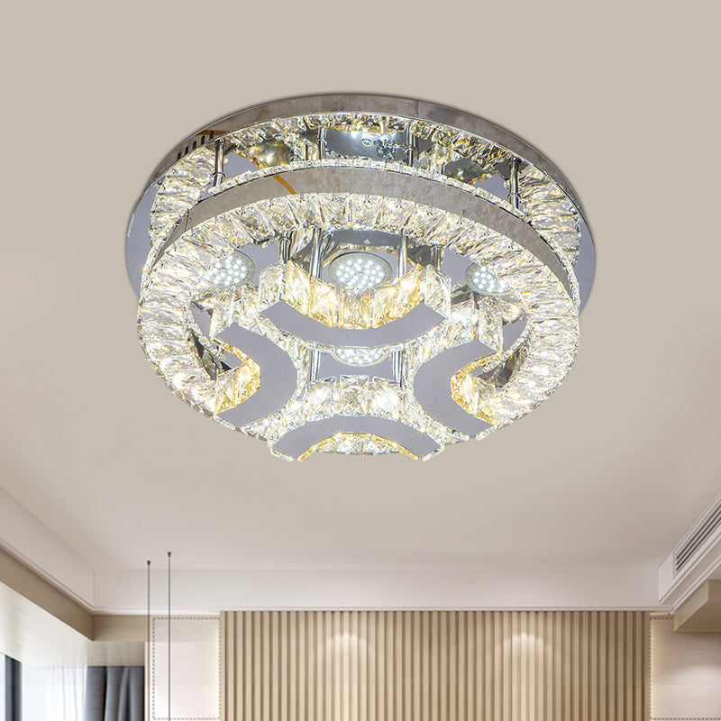 Modern LED Crystal Ceiling Light in Chrome - Semi-Circle/Spiral Design - Flush Mount for Minimalist Living Rooms