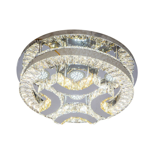 Modern LED Crystal Ceiling Light in Chrome - Semi-Circle/Spiral Design - Flush Mount for Minimalist Living Rooms