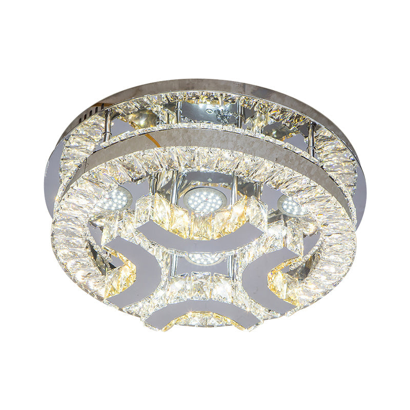 Modern Led Crystal Ceiling Light In Chrome - Semi-Circle/Spiral Design Flush Mount For Minimalist