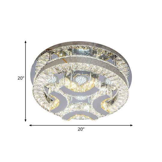 Modern LED Crystal Ceiling Light in Chrome - Semi-Circle/Spiral Design - Flush Mount for Minimalist Living Rooms