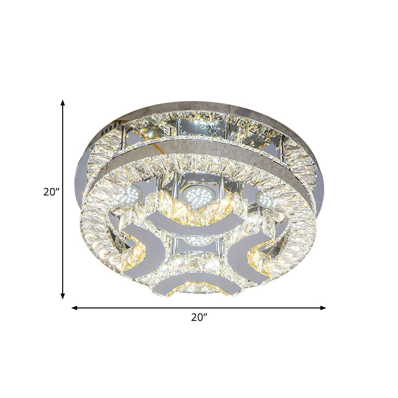 Modern Led Crystal Ceiling Light In Chrome - Semi-Circle/Spiral Design Flush Mount For Minimalist