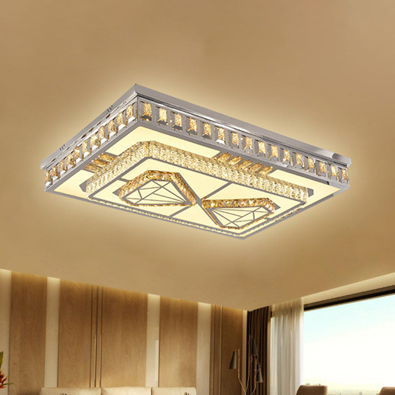 Modern LED Crystal Flush Mount Ceiling Light in Chrome with Diamond Design