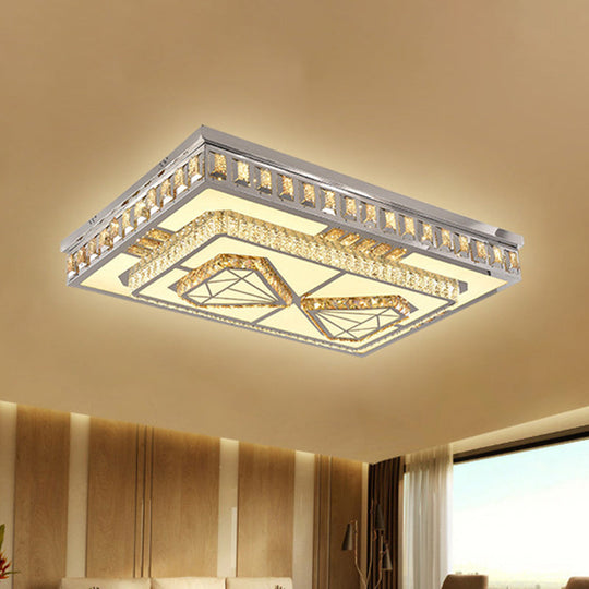 Modern LED Crystal Flush Mount Ceiling Light in Chrome with Diamond Design