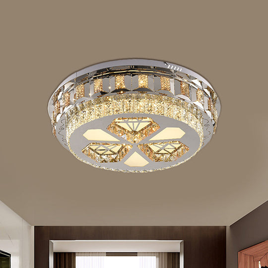Modern LED Crystal Flush Mount Ceiling Light in Chrome with Diamond Design