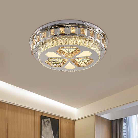 Modern Led Crystal Flush Mount Ceiling Light In Chrome With Diamond Design