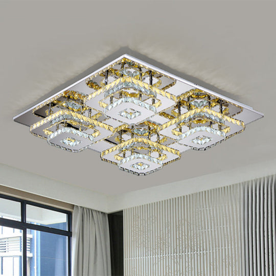 Contemporary LED Ceiling Flush Mount Light with Beveled Crystal Shade - Chrome Finish