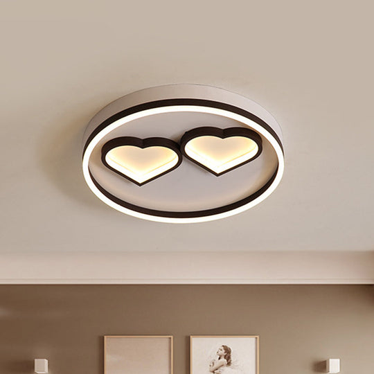 Modern Heart-Shaped LED Ceiling Light for Bedroom - Warm/White Light Flushmount, Coffee Acrylic Mount