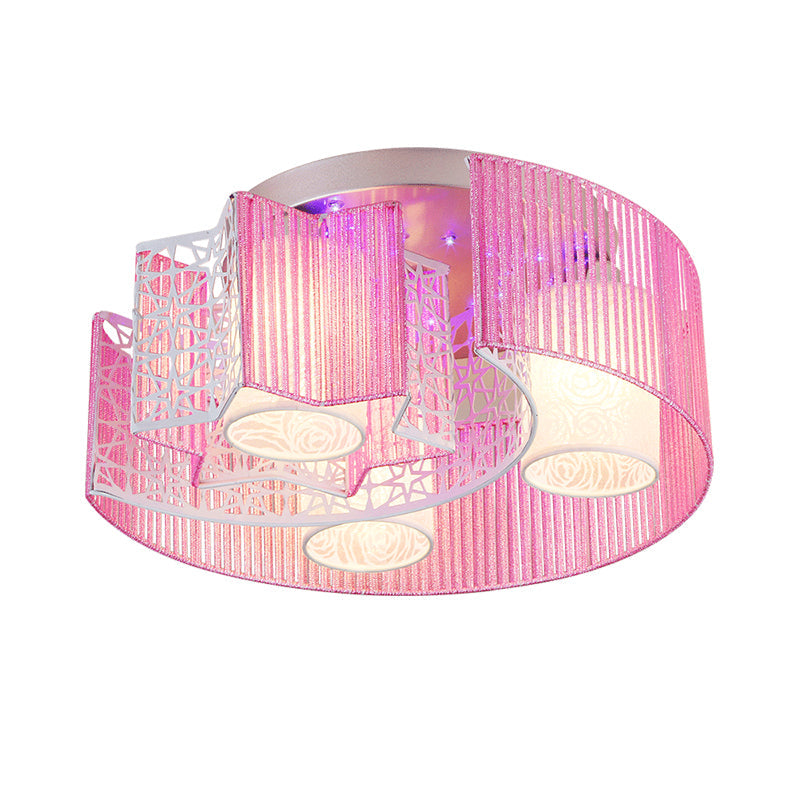 Metal Moon & Star LED Flushmount Light in Pink/Blue for Modern Bedroom Lighting
