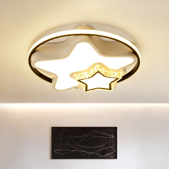 Children's Square/Star/Heart LED Flush Mount Ceiling Light in Black-White with Crystal Accents
