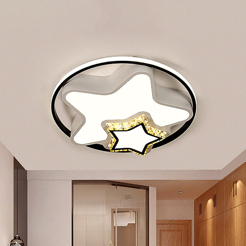 Children's Square/Star/Heart LED Flush Mount Ceiling Light in Black-White with Crystal Accents