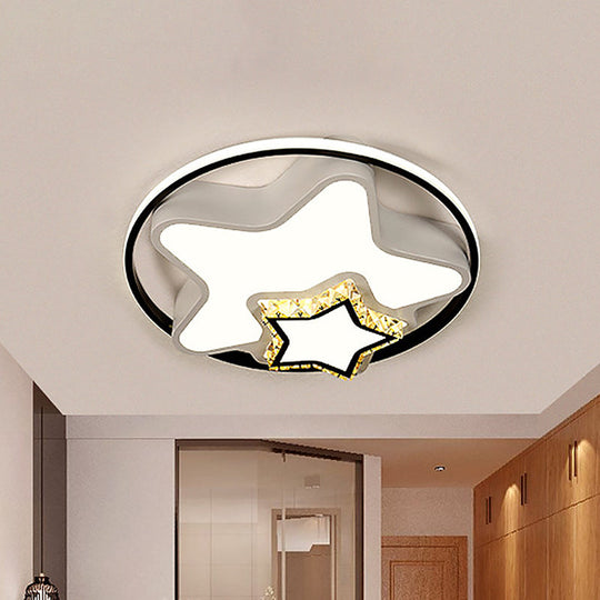 Children's Square/Star/Heart LED Flush Mount Ceiling Light in Black-White with Crystal Accents