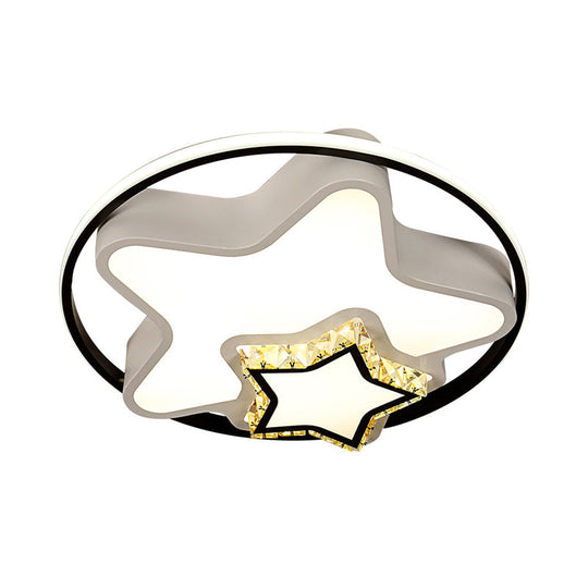 Children's Square/Star/Heart LED Flush Mount Ceiling Light in Black-White with Crystal Accents