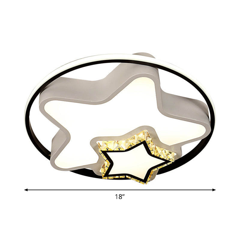 Children's Square/Star/Heart LED Flush Mount Ceiling Light in Black-White with Crystal Accents