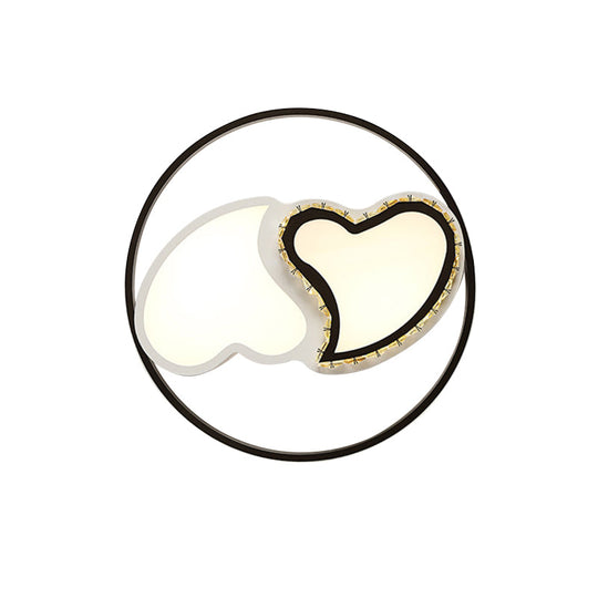 Children's Square/Star/Heart LED Flush Mount Ceiling Light in Black-White with Crystal Accents