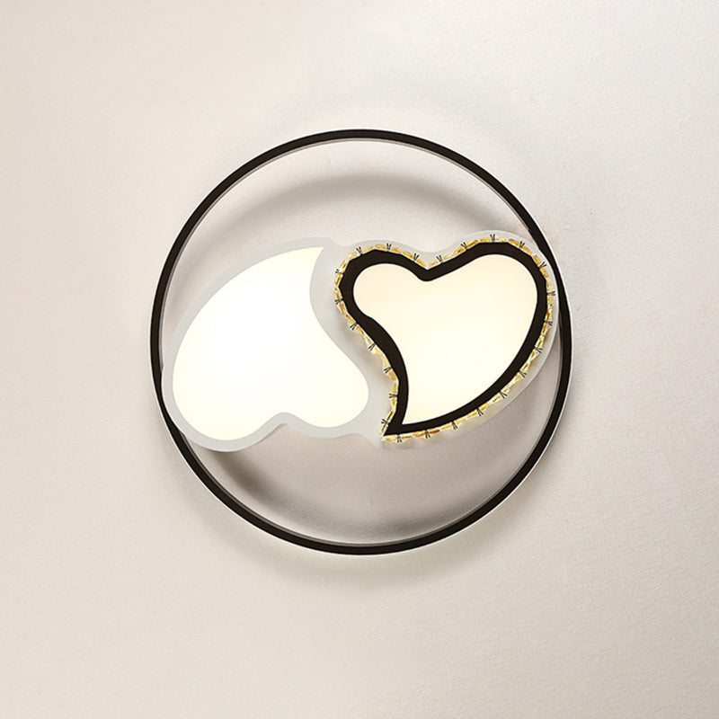 Children's Square/Star/Heart LED Flush Mount Ceiling Light in Black-White with Crystal Accents