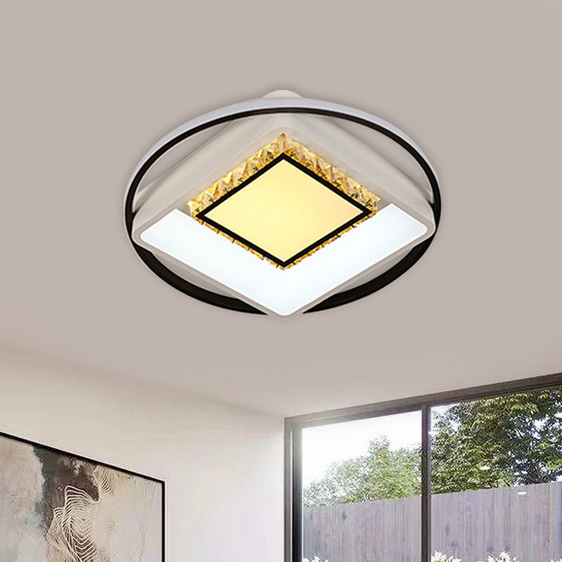 Children's Square/Star/Heart LED Flush Mount Ceiling Light in Black-White with Crystal Accents