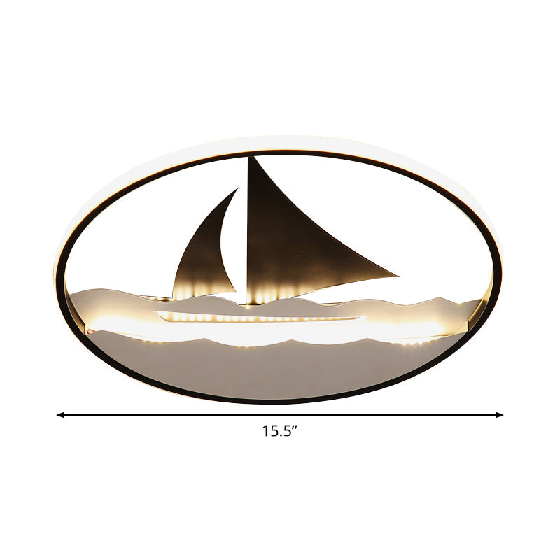 Black Sailboat Flushmount Lamp for Kids' Rooms - Ocean-themed LED Fixture