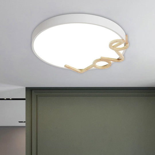 Love-Shape Wood Deco LED Flush Mount Lamp in 3 Colors