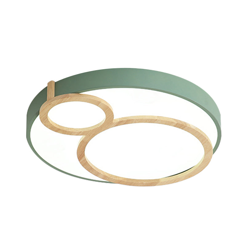 Macaron Acrylic LED Flush Mount Light Fixture with Wood Accent - White/Green/Grey