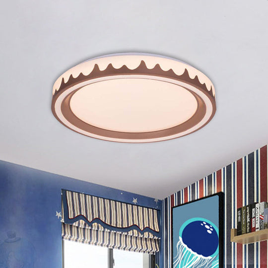Modern LED Flush Mount Light with White/Gold/Coffee Circle Design for Living Room