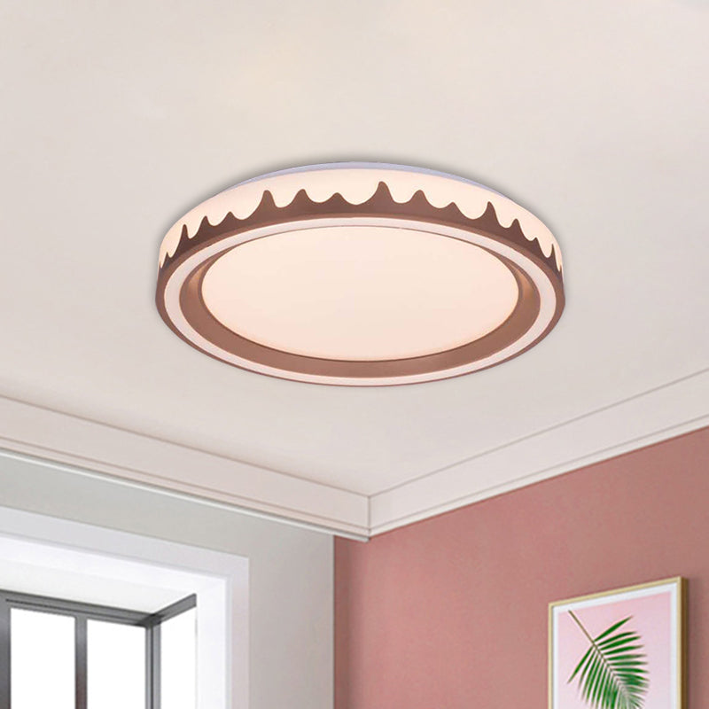 Modern LED Flush Mount Light with White/Gold/Coffee Circle Design for Living Room