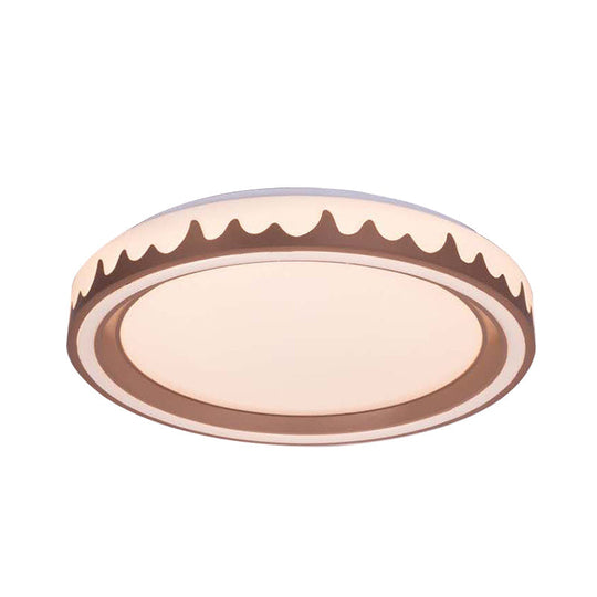 Modern LED Flush Mount Light with White/Gold/Coffee Circle Design for Living Room