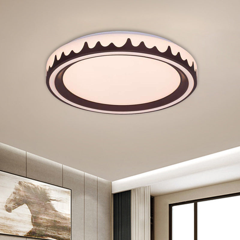 Modern LED Flush Mount Light with White/Gold/Coffee Circle Design for Living Room