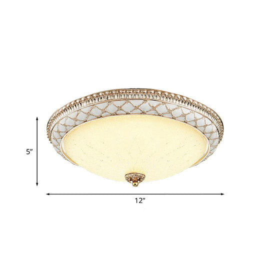Traditional White Glass Led Flush Mount With Carved Trim Bowl-Shaped Bedroom Beige Flushmount