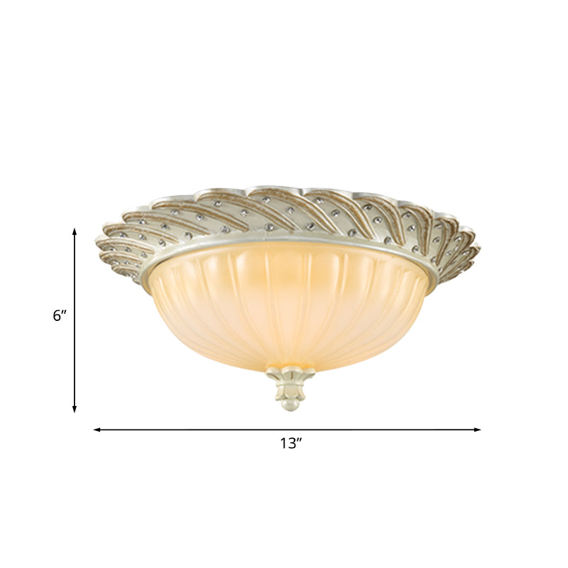 Traditionalist Yellow Glass Flush Mount Light Fixture - Bronze/White 3-Bulb Flushmount for Living Room