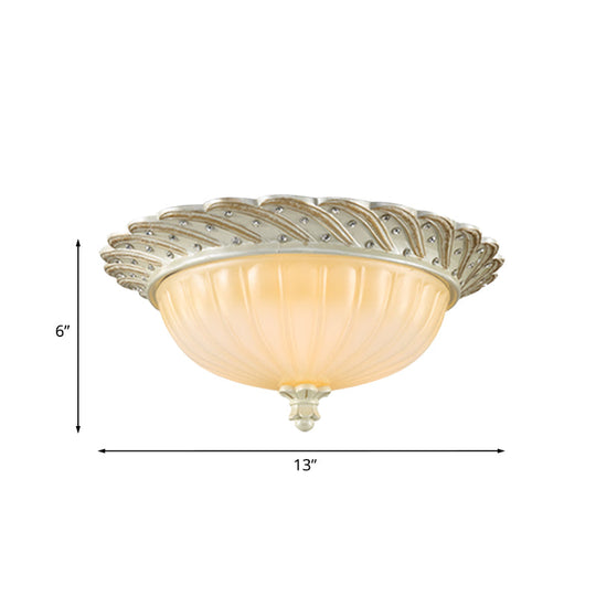 Traditionalist Yellow Glass Flush Mount Light Fixture - Bronze/White 3-Bulb Flushmount for Living Room